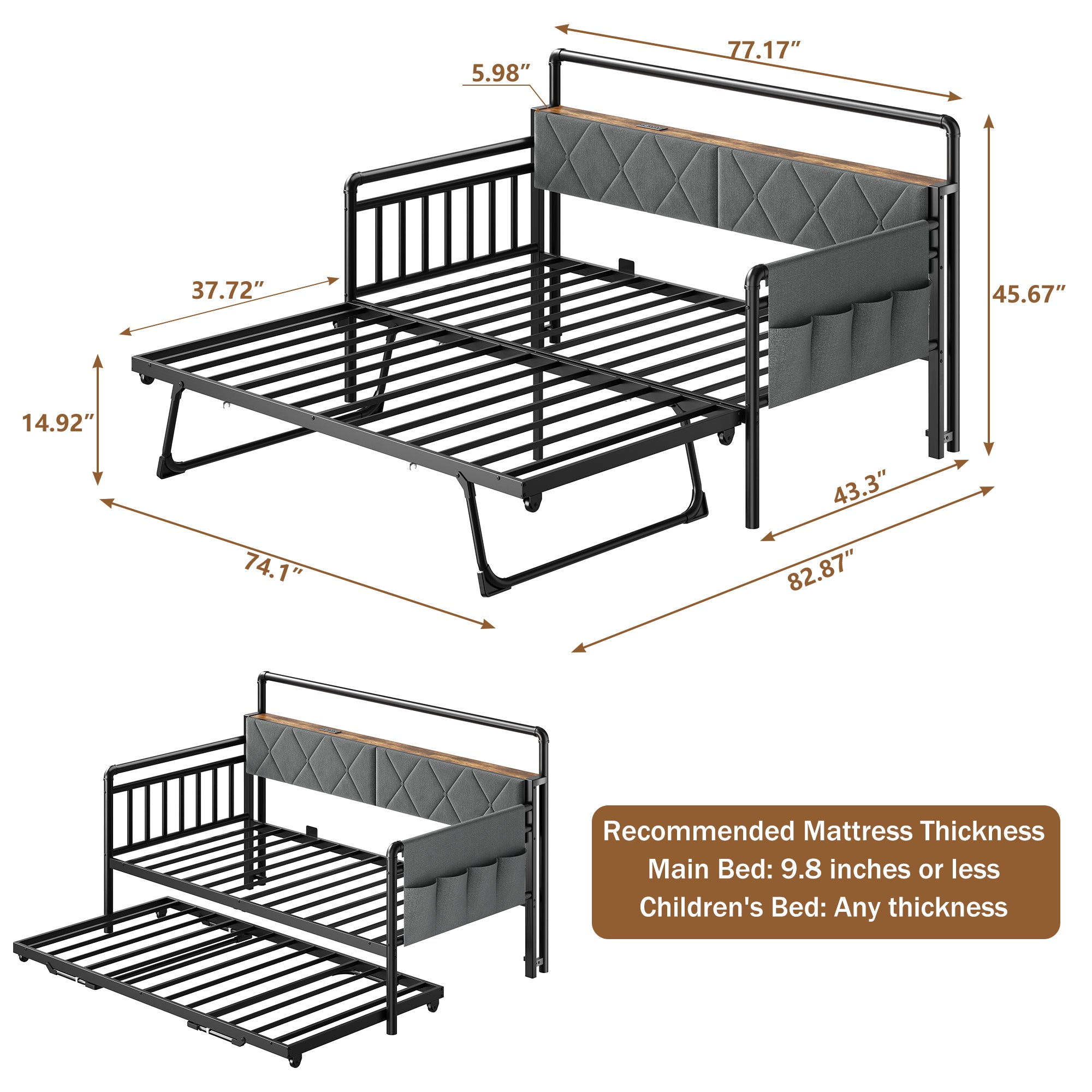 Folding sofa bed with LED lights