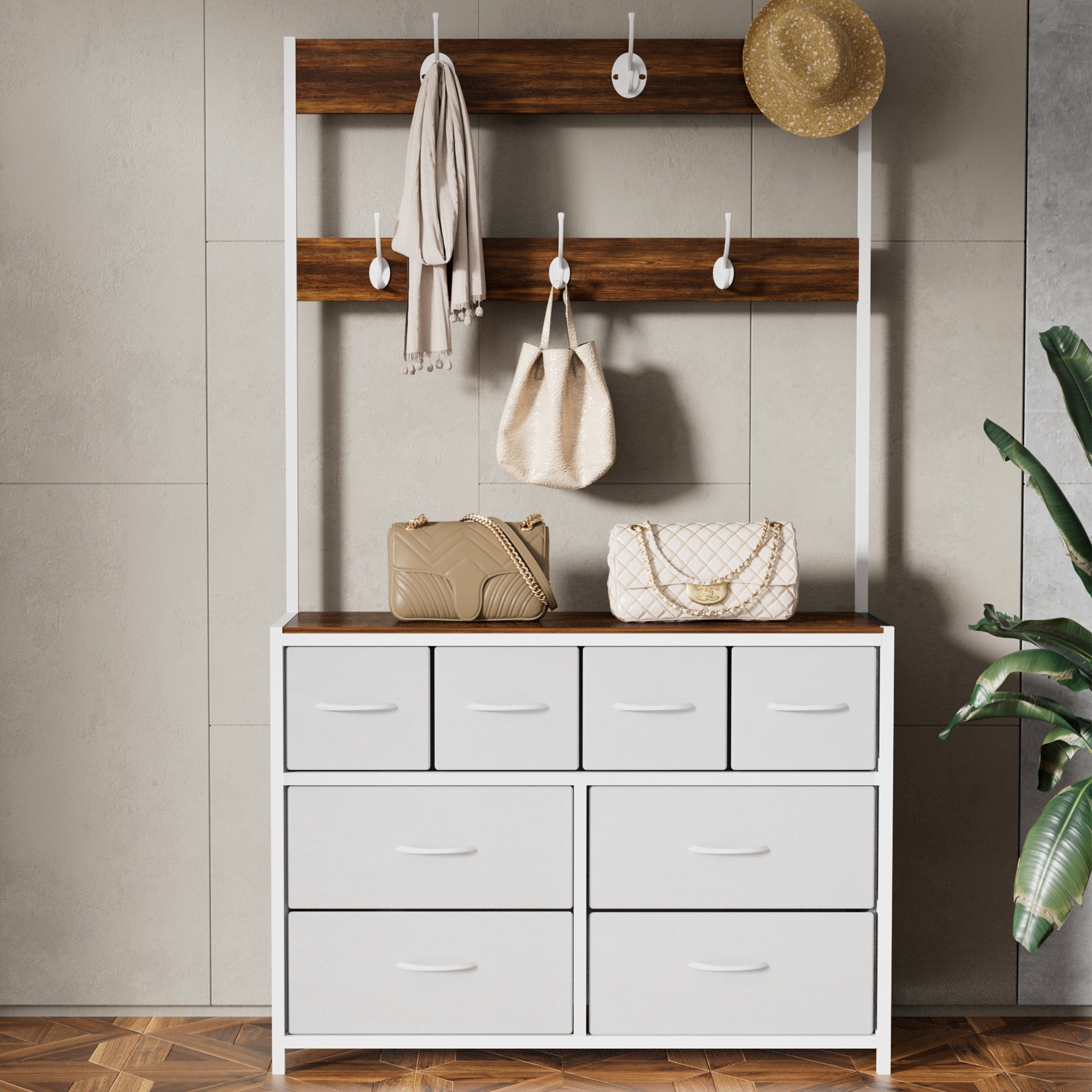 Retro wood grain industrial style entryway coat rack