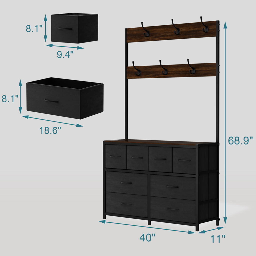 Retro wood grain industrial style entryway coat rack