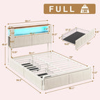 Bed frame with LED lights and storage basket