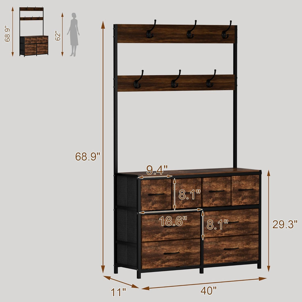 Retro wood grain industrial style entryway coat rack