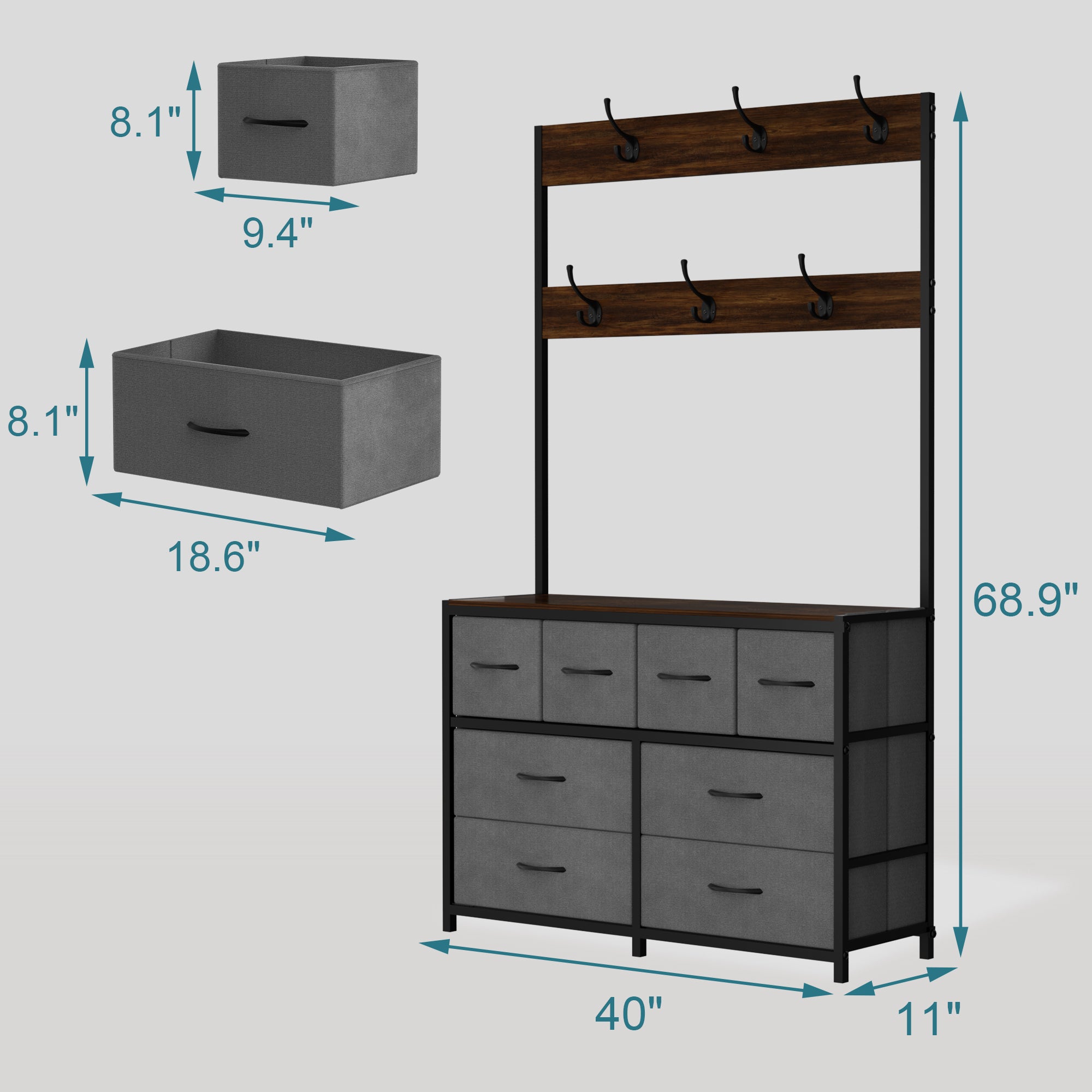 Retro wood grain industrial style entryway coat rack
