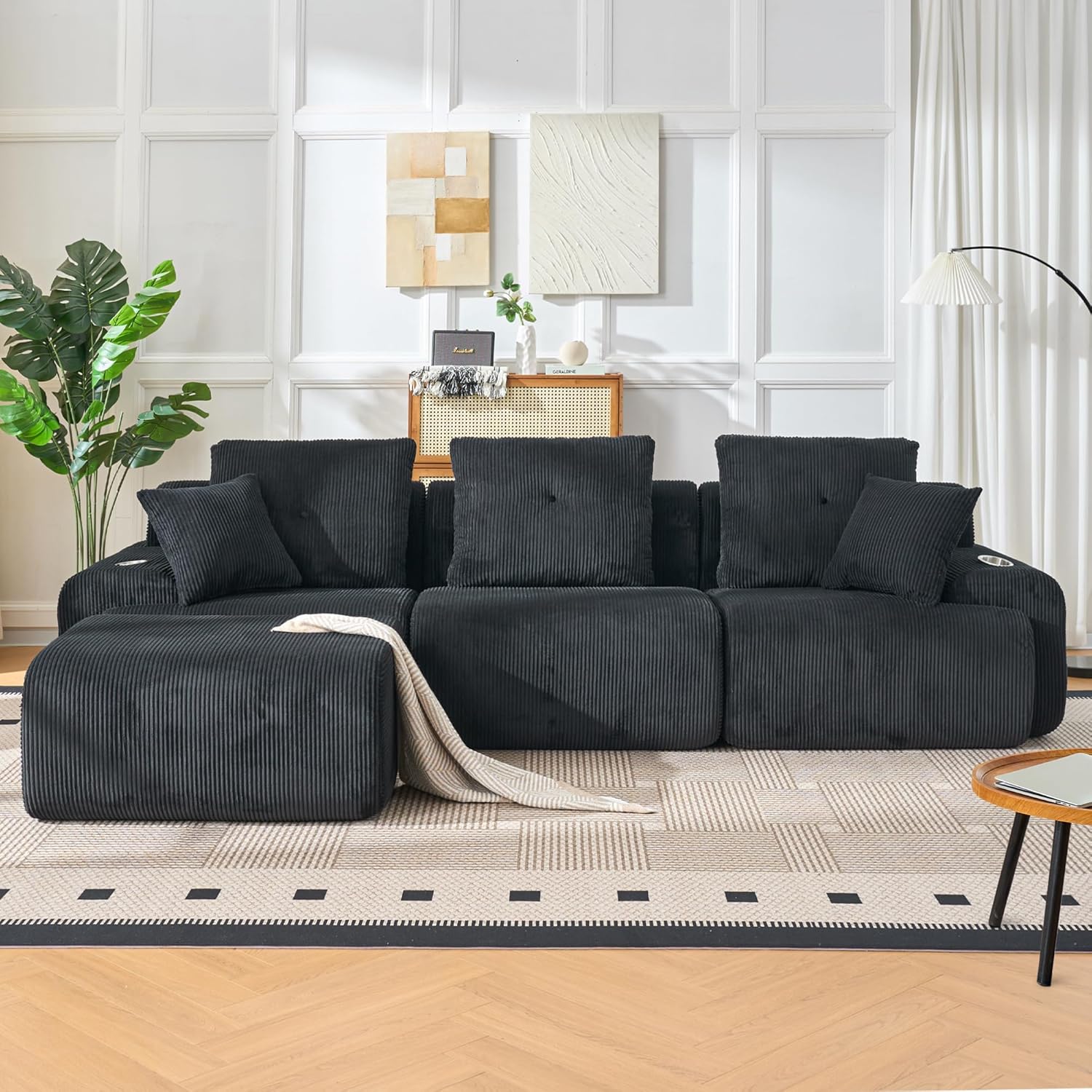 Cloud Soft Cream Corduroy L-Shaped Large-Size Leisure Sofa Main image