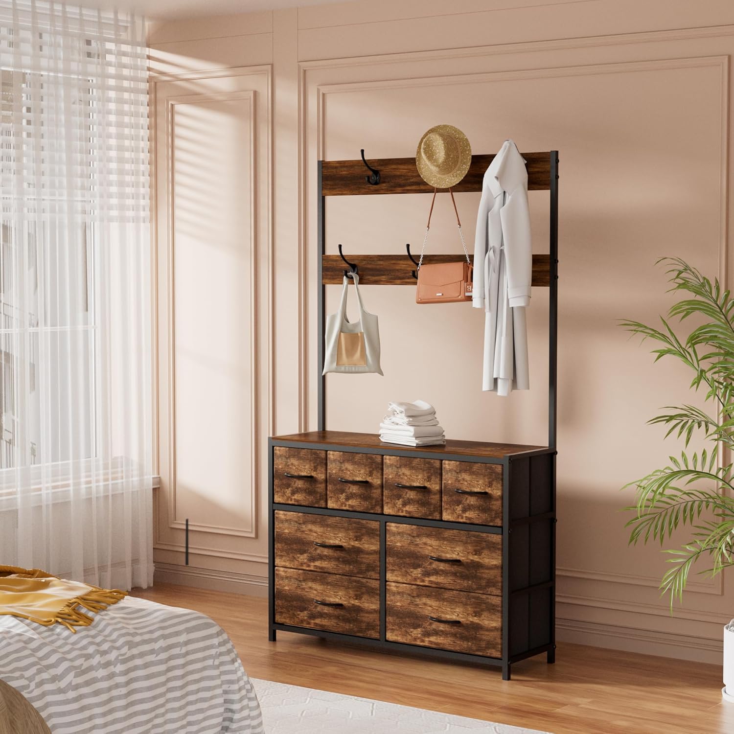 Retro wood grain industrial style entryway coat rack Main image