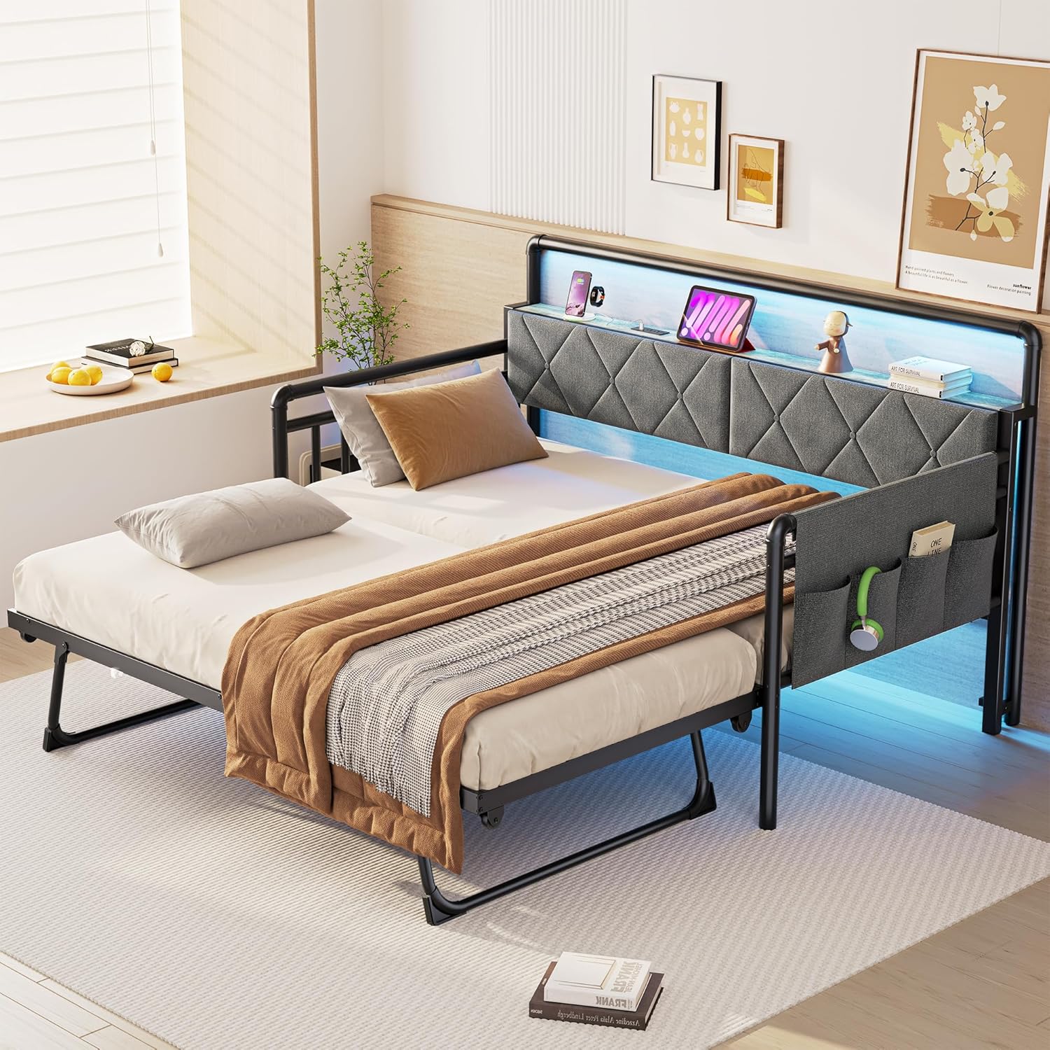 Folding sofa bed with LED lights